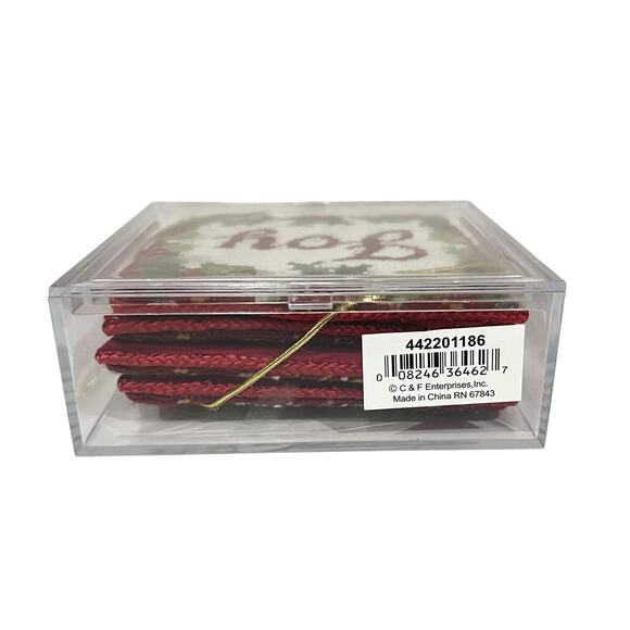 Williamsburg Needlepoint Coasters Set of 4 Christmas Holiday Joy Red Green White - Picture 4 of 5